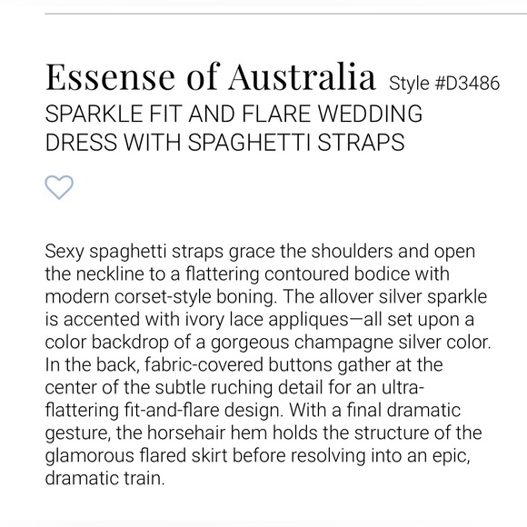 Essense of Australia Sparkly Fit-and-Flare Wedding Dress in Ivory (D3486) (NWT) - Picture 3 of 15